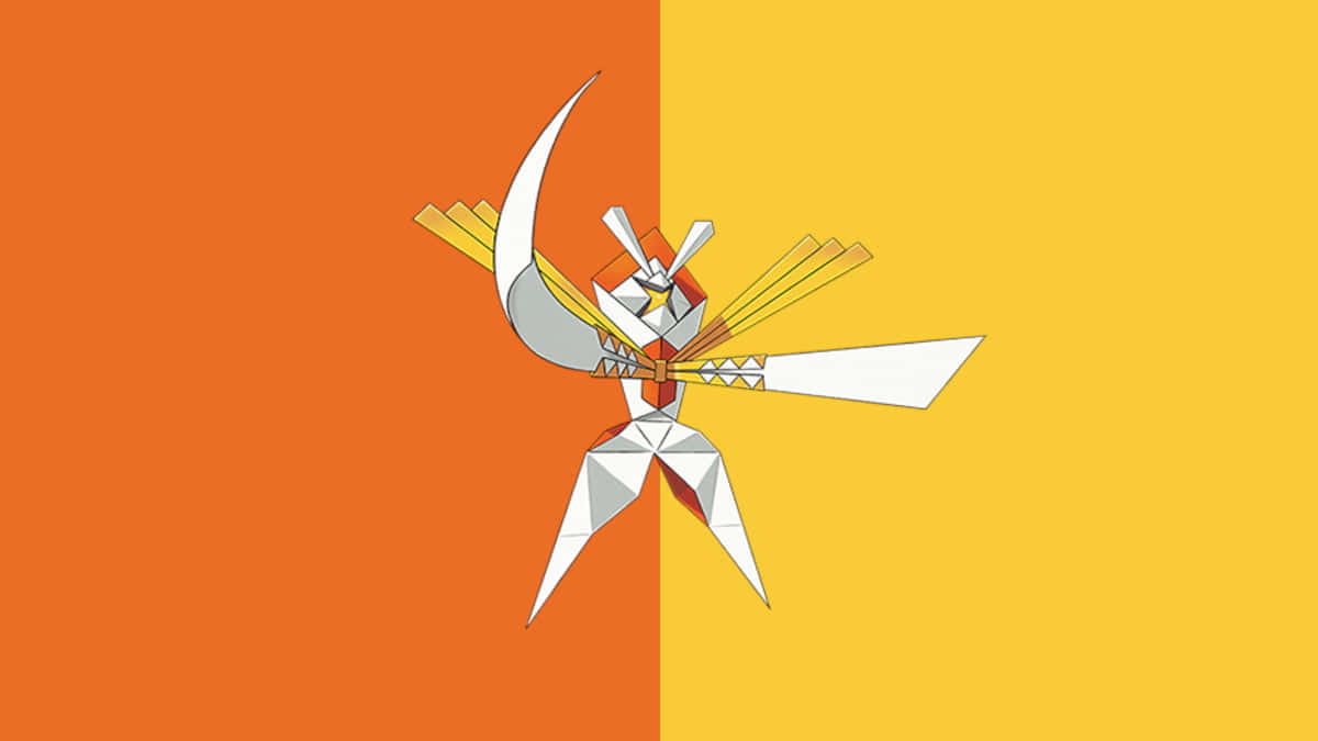 任天堂 桌布 壁紙 — 一個風格化的摺紙武士戰士，帶有白色和紅色點綴，動態地站在一個分為橙色和黃色的背景前。