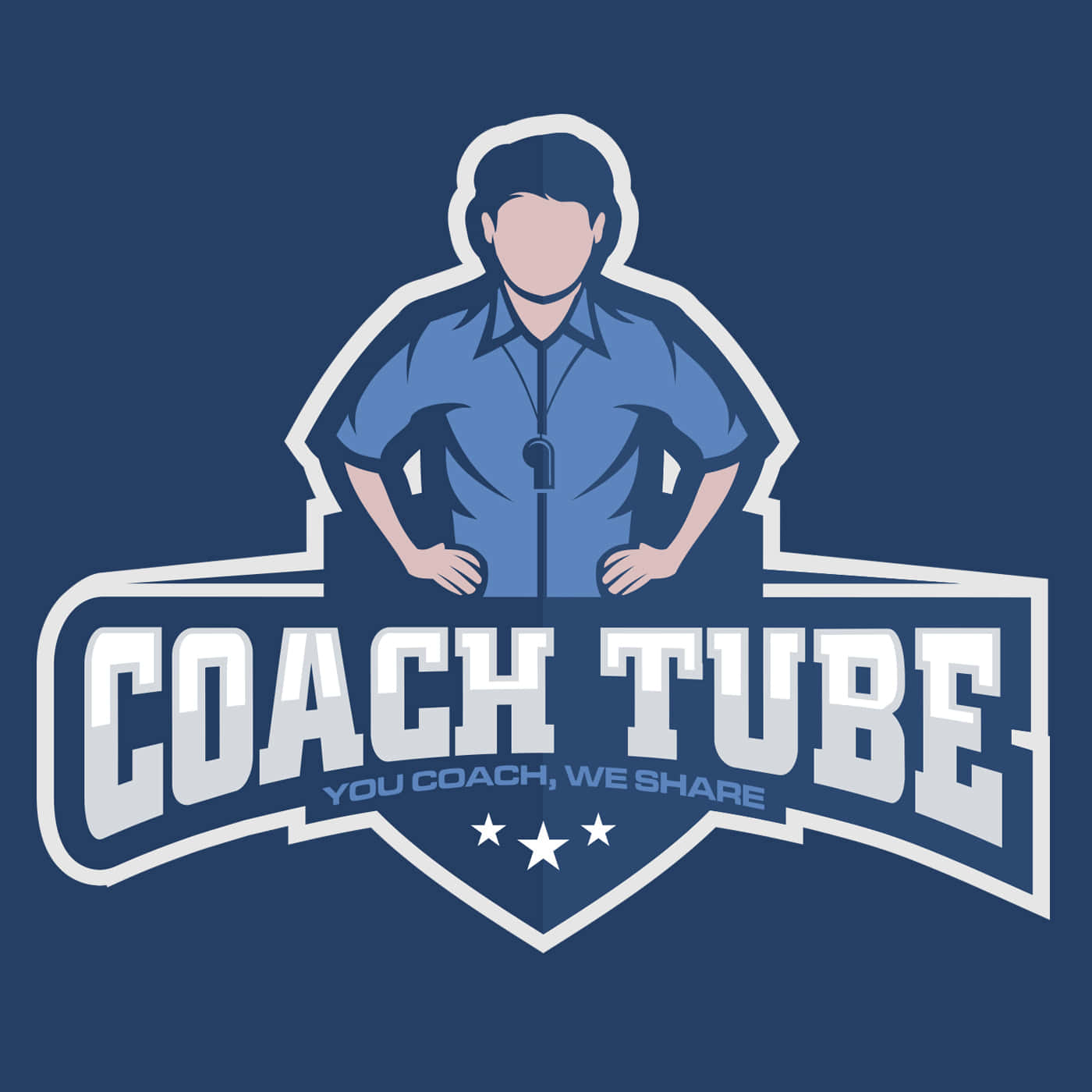 Coach 桌布 壁紙 — 一個風格化的教練標誌，藍色制服人物自信地站在深藍色背景上的粗體白色文字後面。