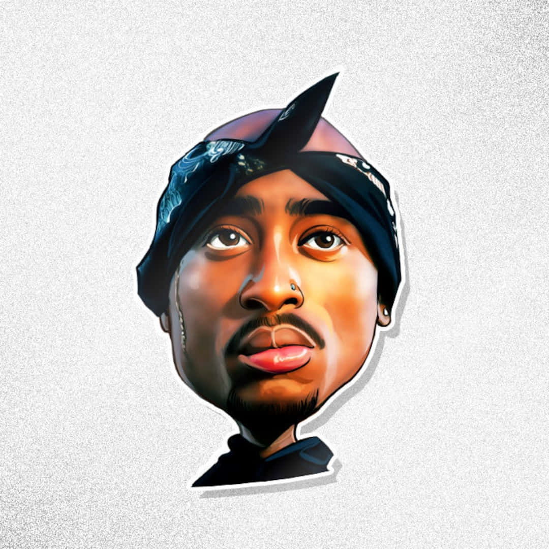 桌布 壁紙 — 一個風格化的數位肖像，Tupac Shakur 戴著黑色頭巾和鼻環，背景為紋理灰色。