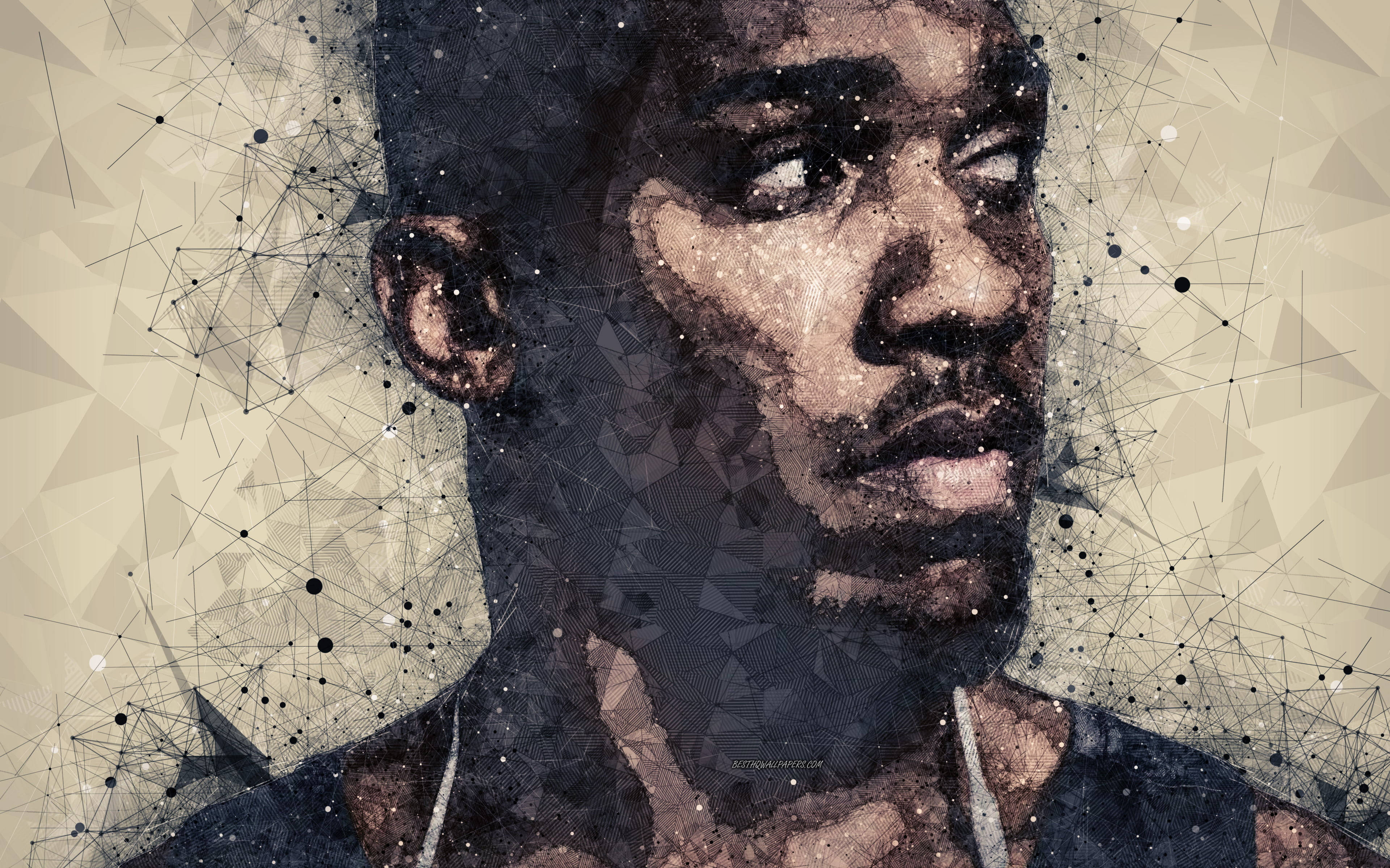 Anthony Joshua 桌布 壁紙 — 一個風格化的數位肖像，一個男人的臉上和背景上覆蓋著幾何圖案和星狀斑點。