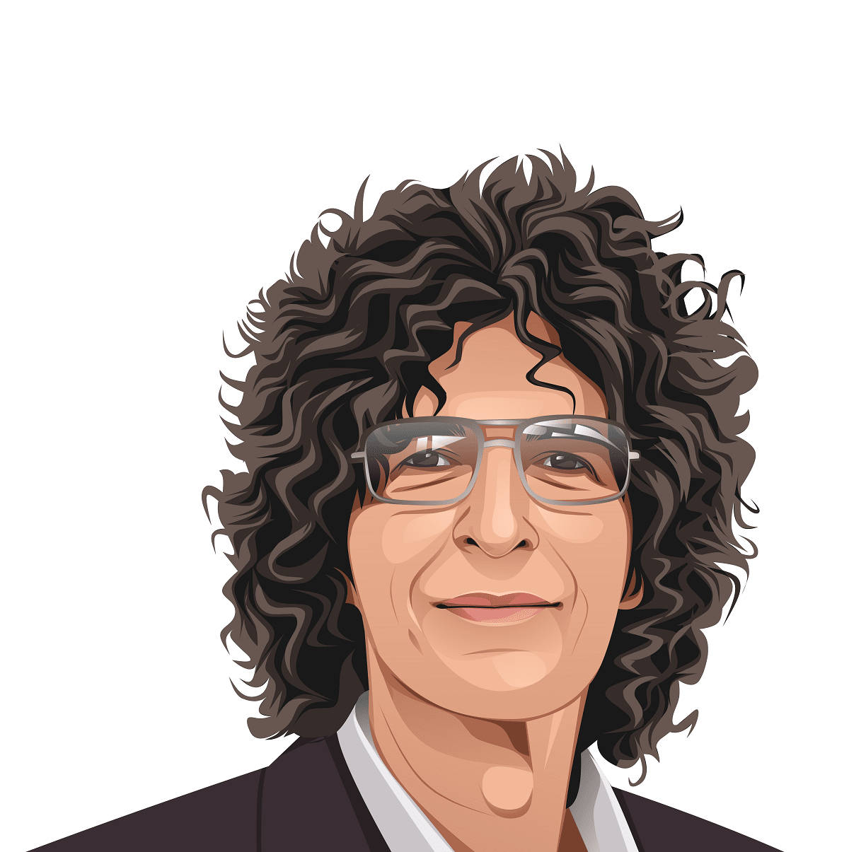 Howard 桌布 壁紙 — 一個風格化的數位肖像，描繪一位微笑、擁有深色捲髮和眼鏡的人，背景為純白色。