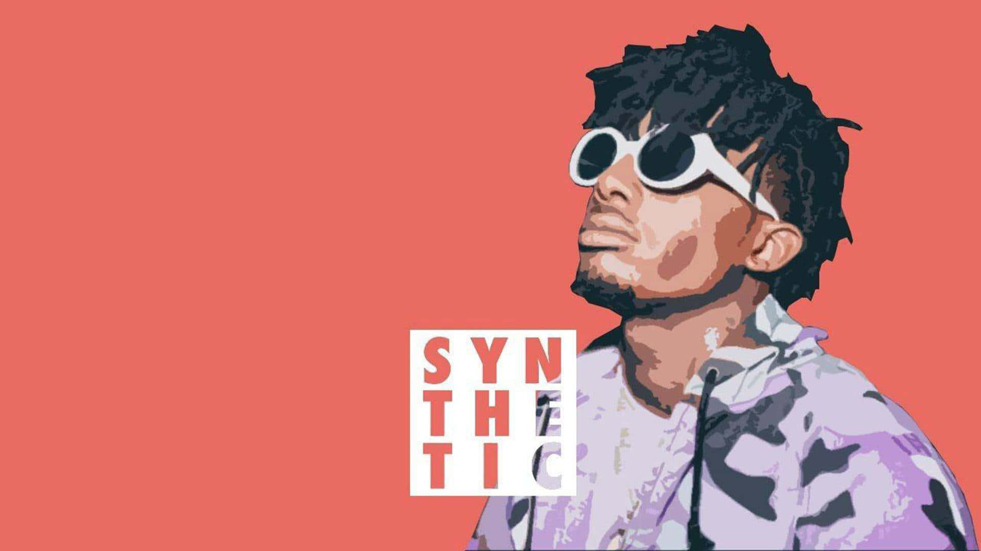 playboi carti pfp 桌布 壁紙 — 一個風格化的數位肖像，描繪一位捲髮、戴白色太陽眼鏡的男子，背景為純珊瑚色。