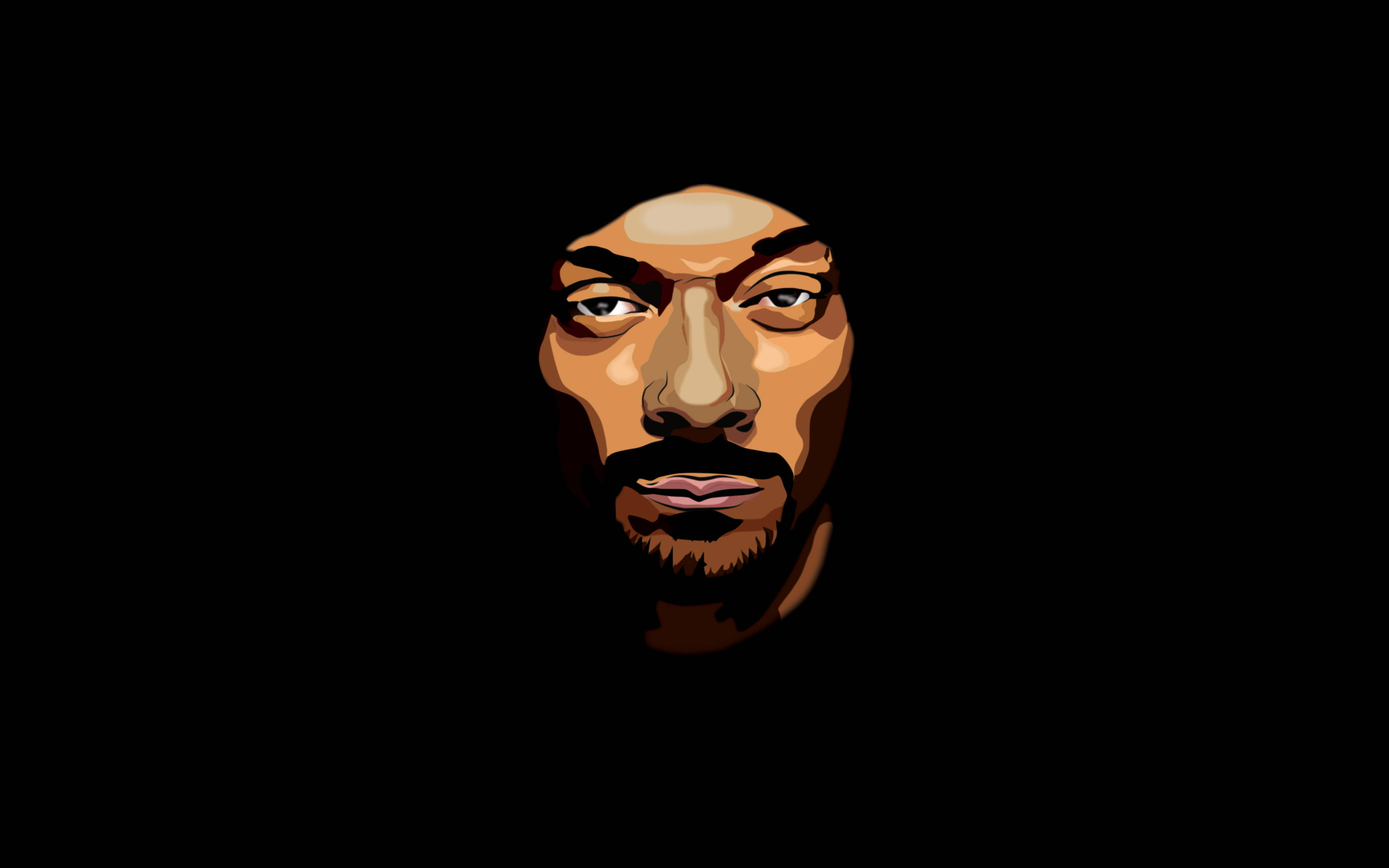 Snoop 桌布 壁紙 — 一個風格化的數位肖像，描繪一位留鬍鬚、眼神銳利的男士，背景為黑色。