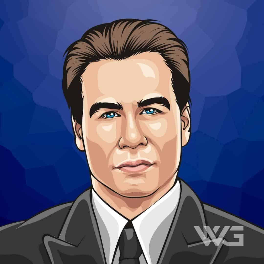 Gotti 桌布 壁紙 — 一個風格化的數位肖像，描繪一位藍眼睛、棕色頭髮、身穿西裝的男士，背景為藍色幾何圖案。