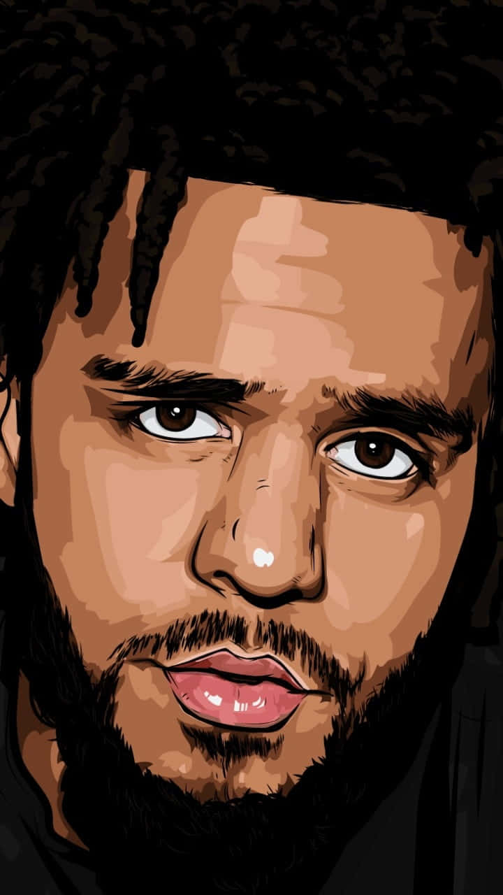 Cartoon Rapper 桌布 壁紙 — 一個風格化的數位肖像，描繪一名留著辮子頭、戴鼻環的男子，正凝視著觀眾。