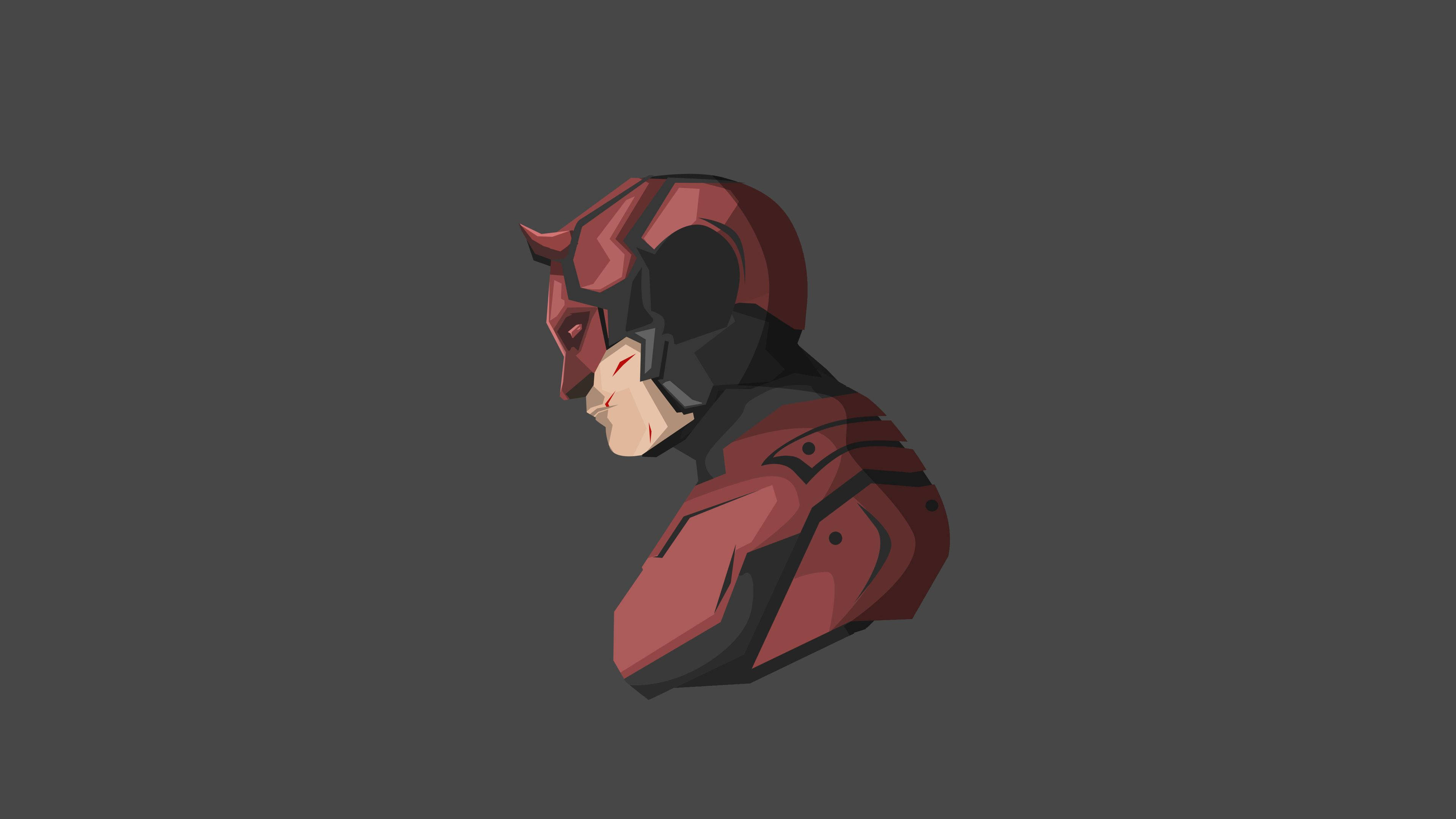 Marvel Superheroes 桌布 壁紙 — 一個風格化的數位藝術半身像，描繪夜魔俠穿著紅黑戰衣，背景為深灰色。