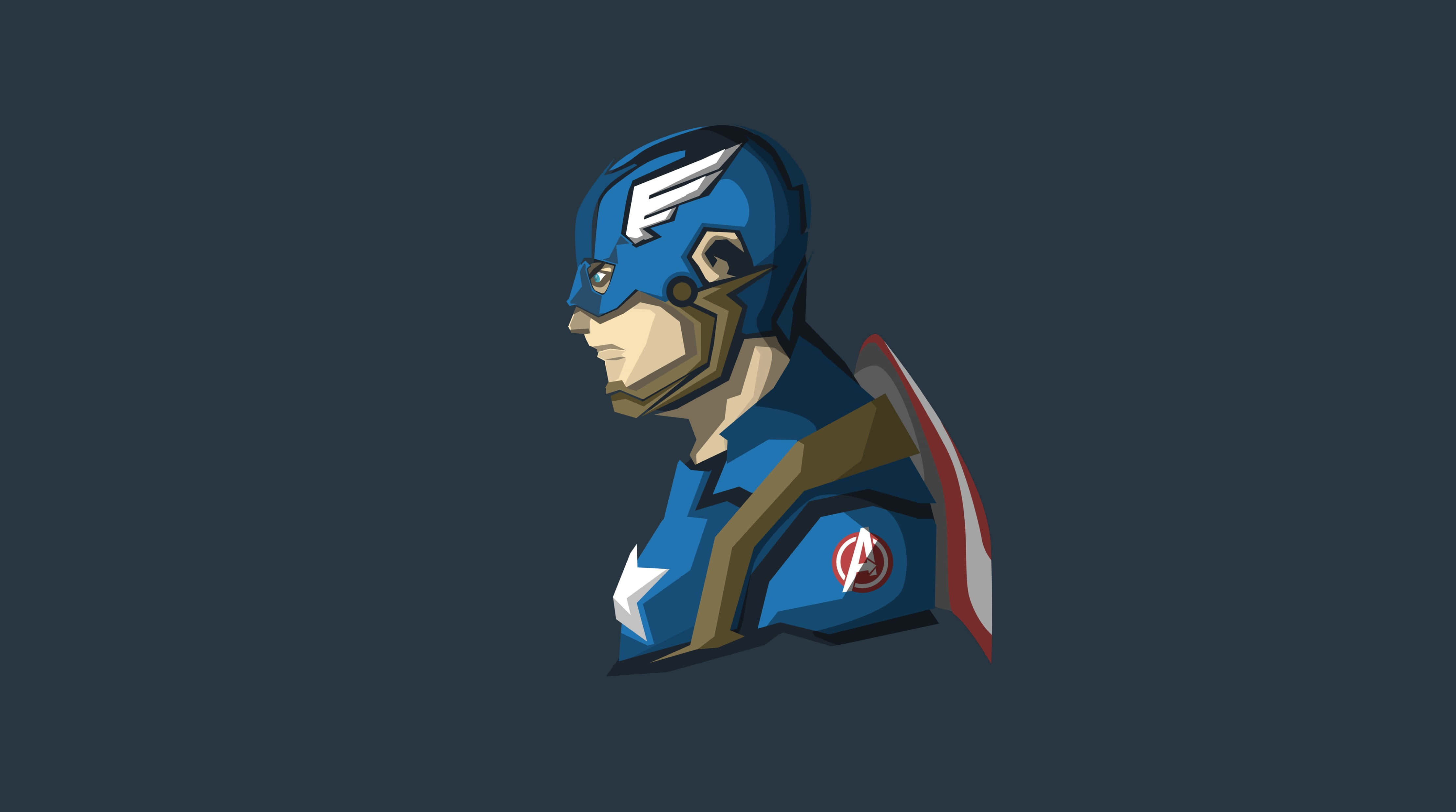 Marvel Captain America 桌布 壁紙 — 一個風格化的數位藝術半身像，美國隊長側面輪廓，背景為深藍色。