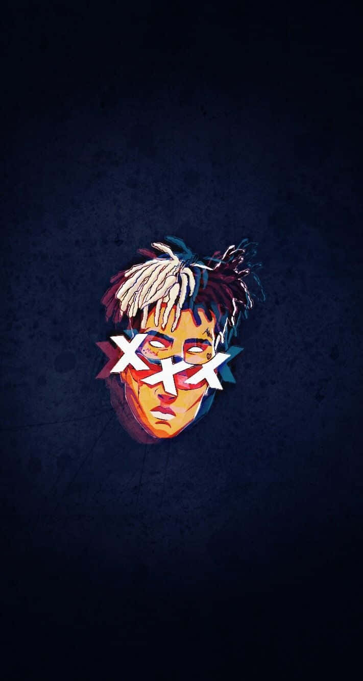 XXXTENTACION 桌布 壁紙 — 一個風格化的數位藝術肖像，人物有辮子，眼睛上畫有X，背景為深色紋理。