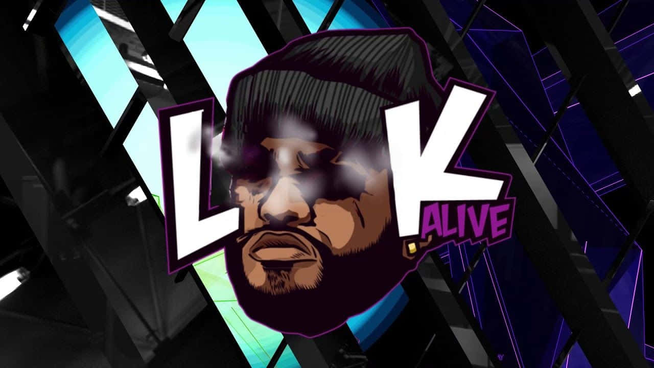 Joyner Lucas 桌布 壁紙 — 一個風格化的數位藝術肖像，描繪一位戴著毛帽、留鬍鬚的男子，帶有煙霧效果，背景為幾何霓虹燈光。