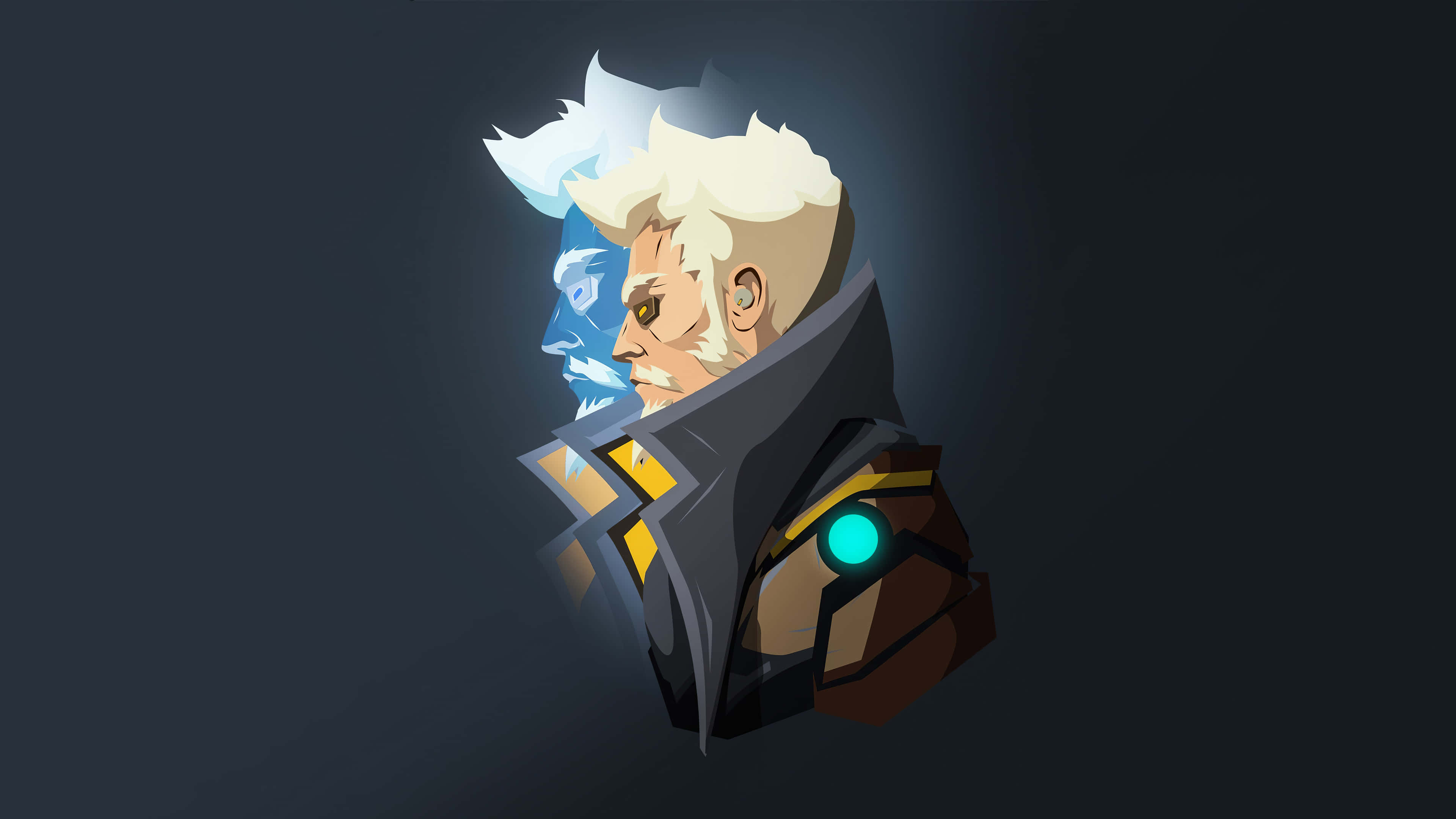 4K Borderlands 3 桌布 壁紙 — 一個風格化的數位藝術肖像，描繪一位金髮戰士，帶有發光的藍色能量和青綠色的胸部燈光，背景為深色。