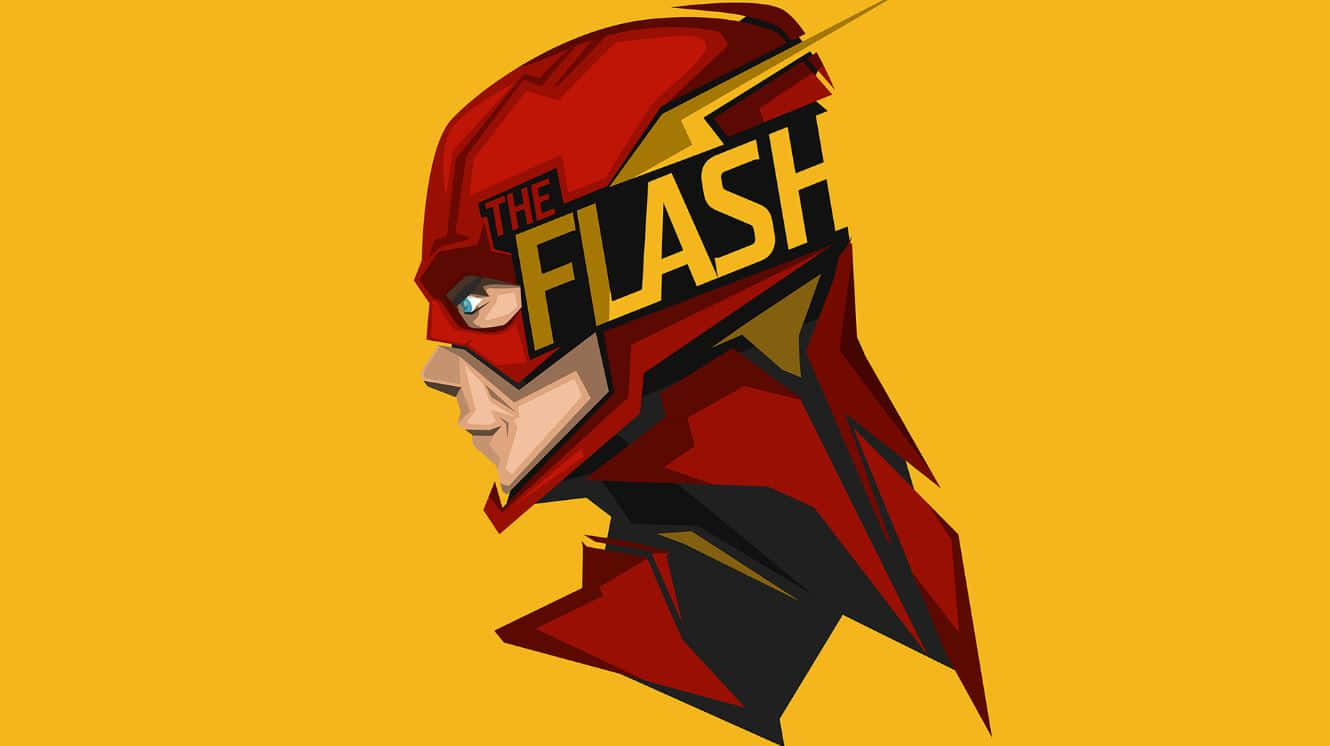 Cartoon Heroes 桌布 壁紙 — 一個風格化的數位藝術肖像，描繪紅色和黃色的閃電俠，背景為純黃色。