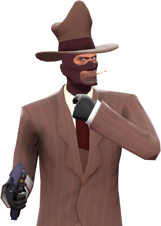 spy 桌布 壁紙 — 一個風格化的數位黑幫，身穿棕色西裝和軟呢帽，手持手槍，抽著香煙。