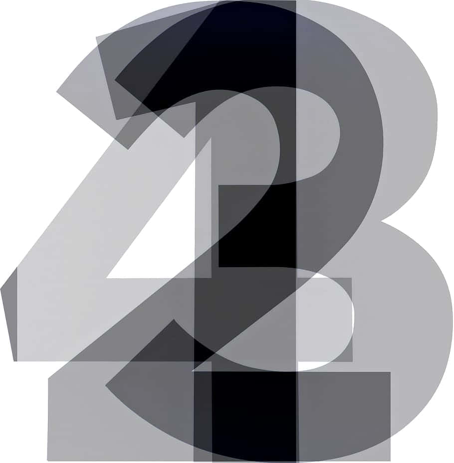 Number 2 桌布 壁紙 — 一個風格化的數字二，以分層灰階色調呈現，帶有透明疊加層，在白色背景上營造深度感。