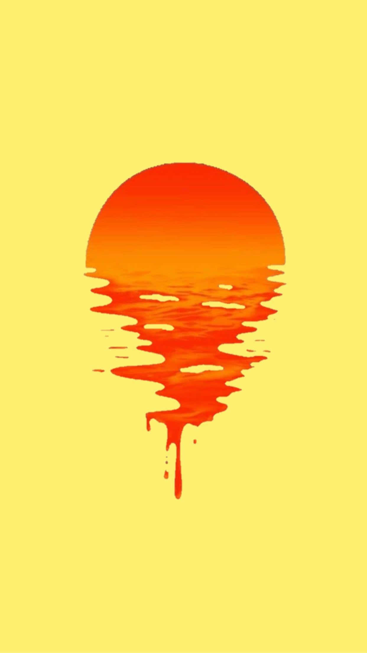 Orange And Yellow 桌布 壁紙 — 一個風格化的日落，一個融化的橙色太陽滴入黃色背景。