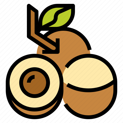 Longan 桌布 壁紙 — 一個風格化的桃子圖示，帶有綠色葉子和兩個圓形元素，背景為對角線條紋。