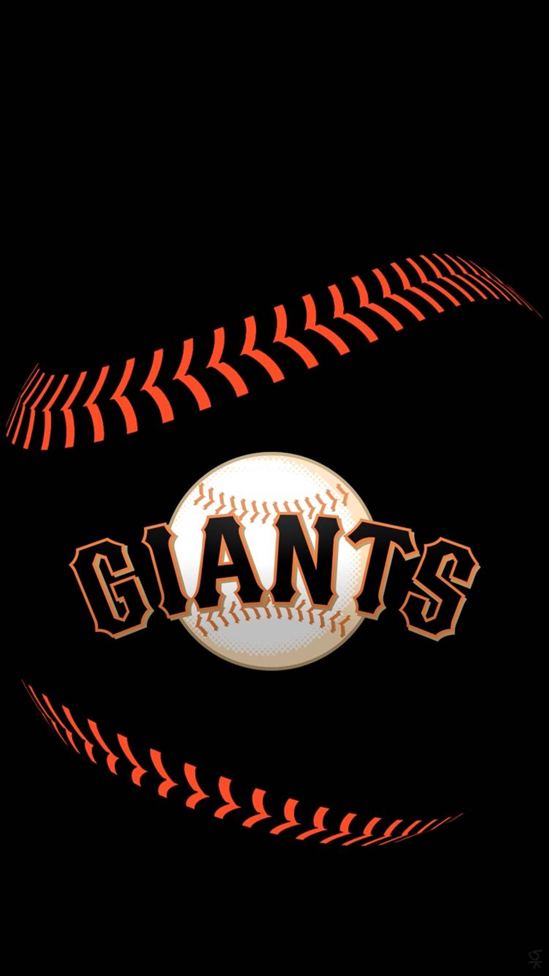 運動 桌布 壁紙 — 一個風格化的棒球，帶有橙色縫線和'GIANTS'文字，漂浮在純黑色背景上。