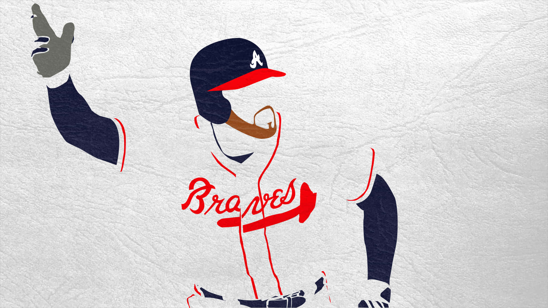 Atlanta Braves Desktop 桌布 壁紙 — 一個風格化的棒球運動員穿著勇士隊制服，在紋理白色背景上舉起一隻手做出慶祝手勢。