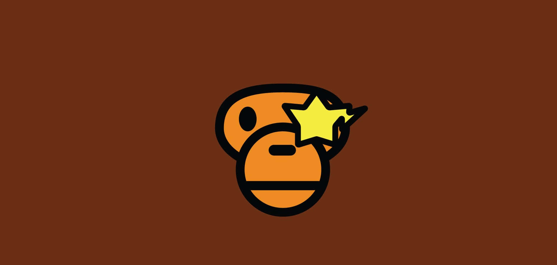 Bape 動態 桌布 壁紙 — 一個風格化的橙色卡通角色，頭上有黃色星星，背景為純棕色。
