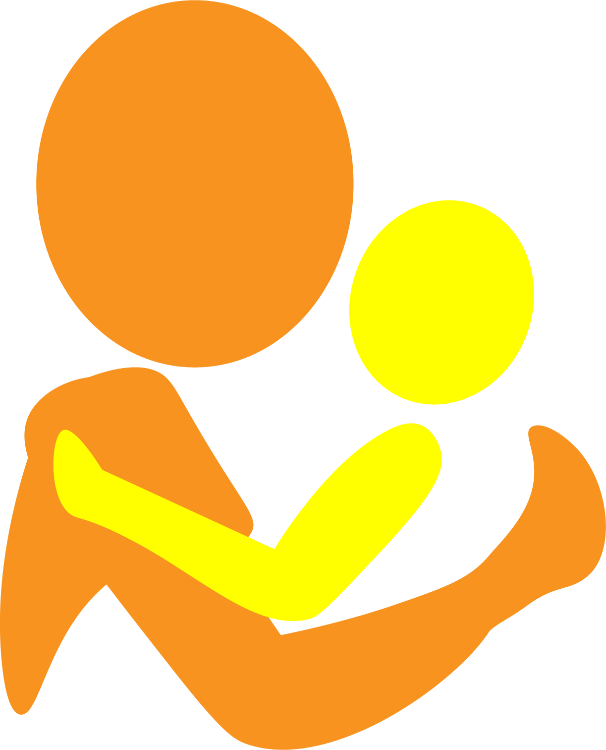 Hug 桌布 壁紙 — 一個風格化的橙色形狀在黑色背景上溫暖地抽象擁抱著一個較小的黃色形狀。