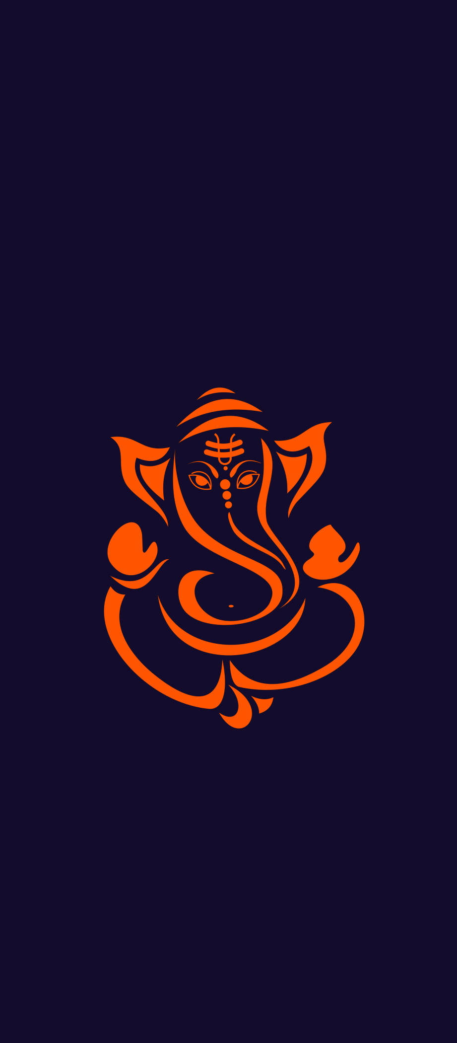 hindu iPhone 桌布 壁紙 — 一個風格化的橙色象神圖示，帶有流暢曲線，置於深海軍藍背景上。