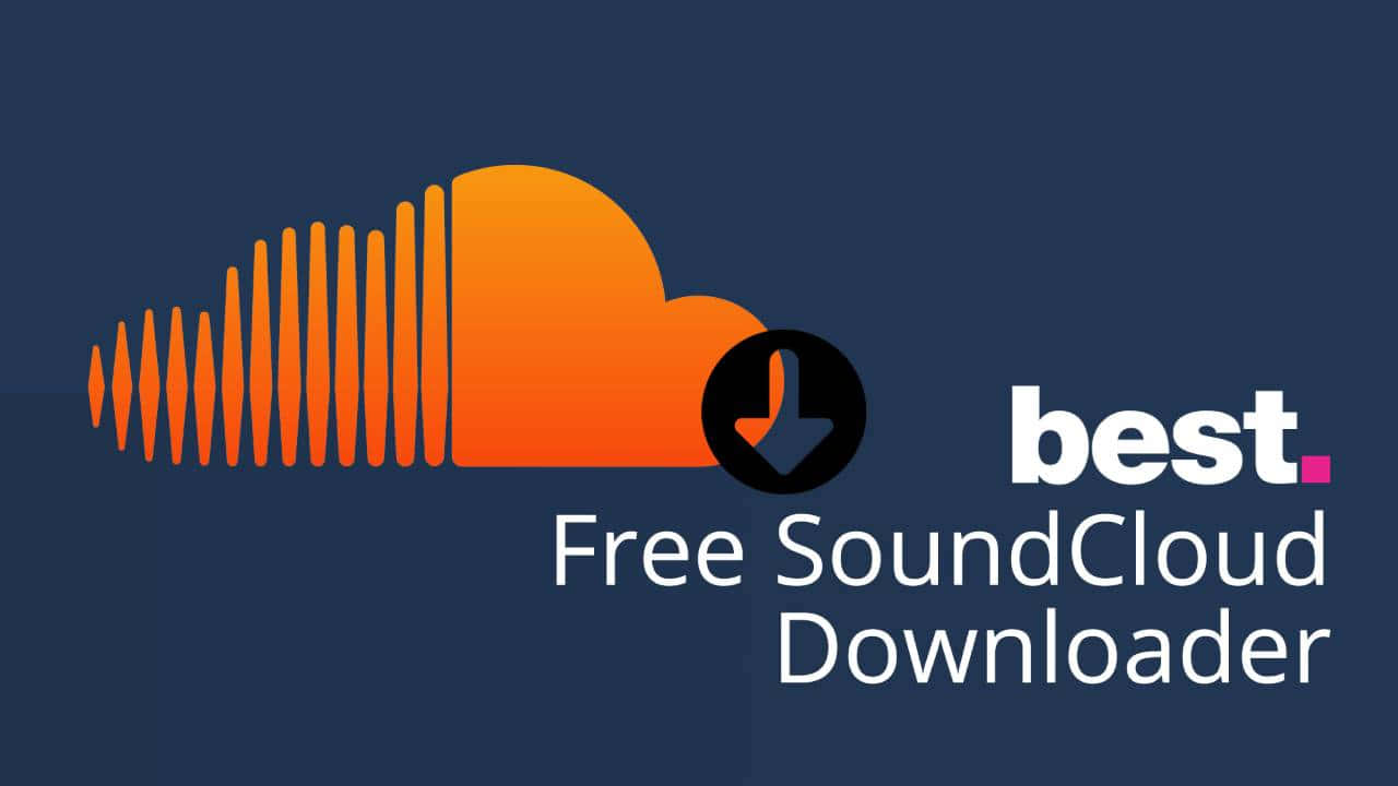 soundcloud 桌布 壁紙 — 一個風格化的橙色雲朵，帶有聲波線條和下載圖標，在深藍色背景上推廣免費的 SoundCloud 下載器。