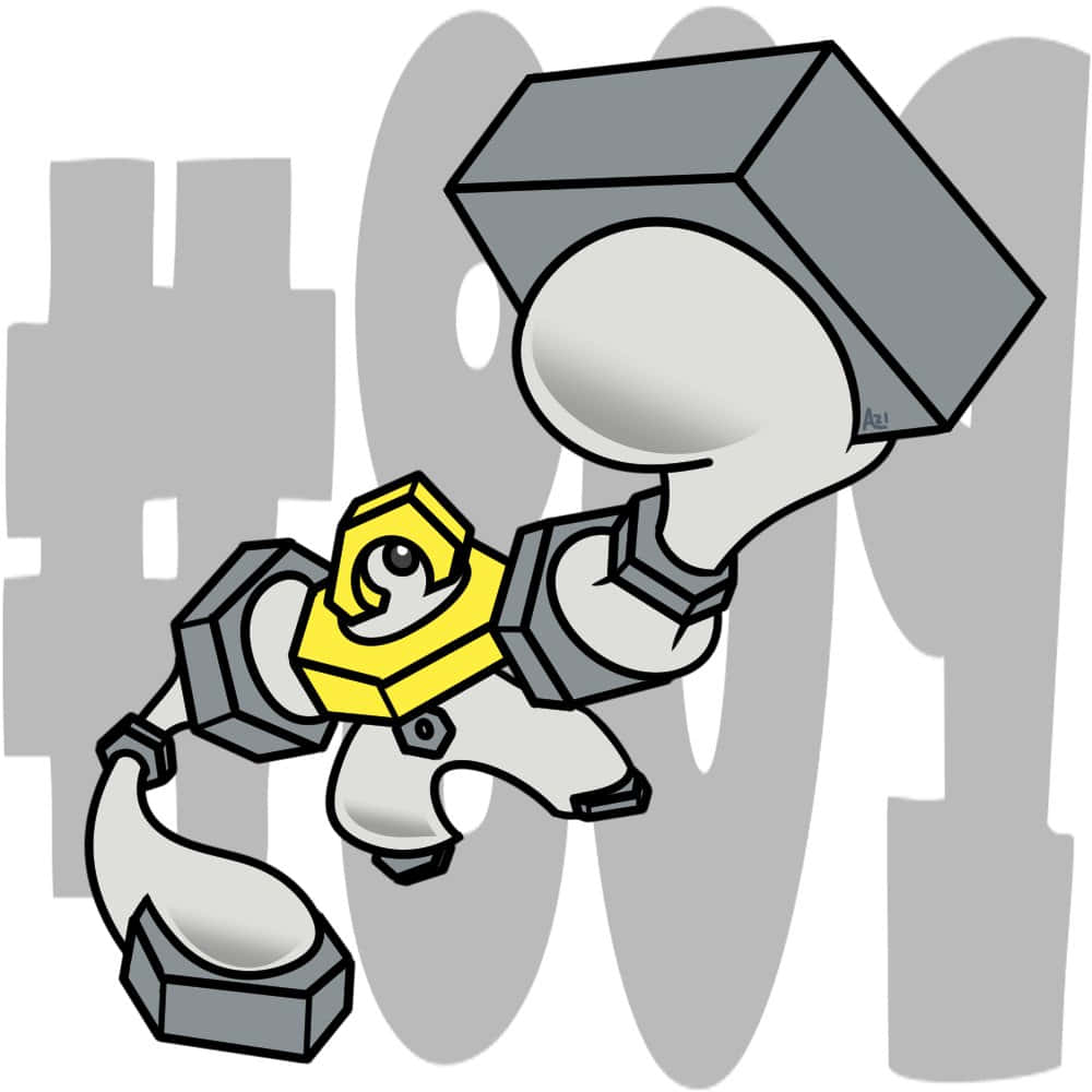 寶可夢 桌布 壁紙 — 一個風格化的機器人，擁有黃色六邊形胸部及灰色四肢，在灰色井號背景前手持一個大灰色立方體。