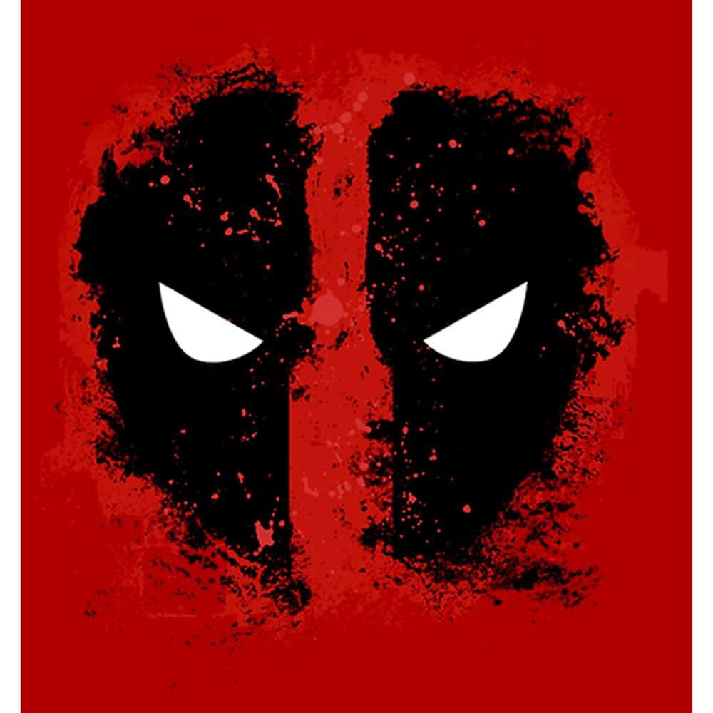 Deadpool Mask 桌布 壁紙 — 一個風格化的死侍面具，白色眼睛，帶有紋理的紅色背景，並有飛濺效果。
