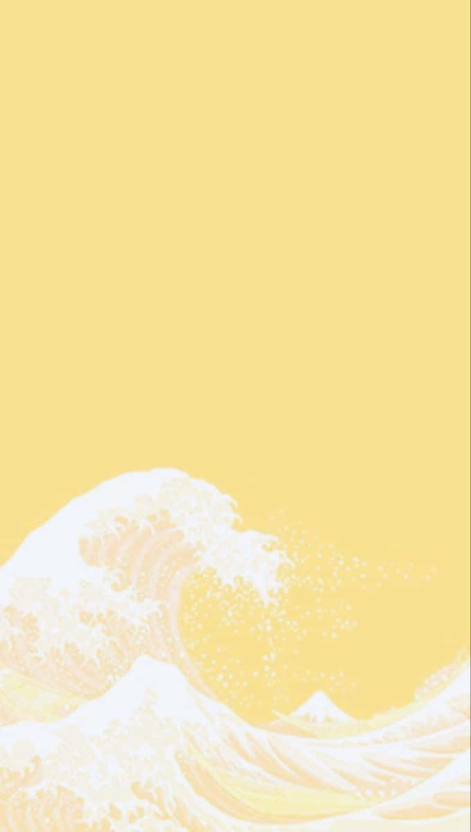 Aesthetic Yellow 桌布 壁紙 — 一個風格化的波浪，以奶油白色和淡黃色為主導，佔據了純黃色背景的下半部分。