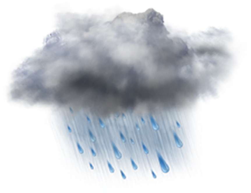 Raining 桌布 壁紙 — 一個風格化的深灰色雨雲在黑色背景上傾瀉出發光的藍色雨滴。