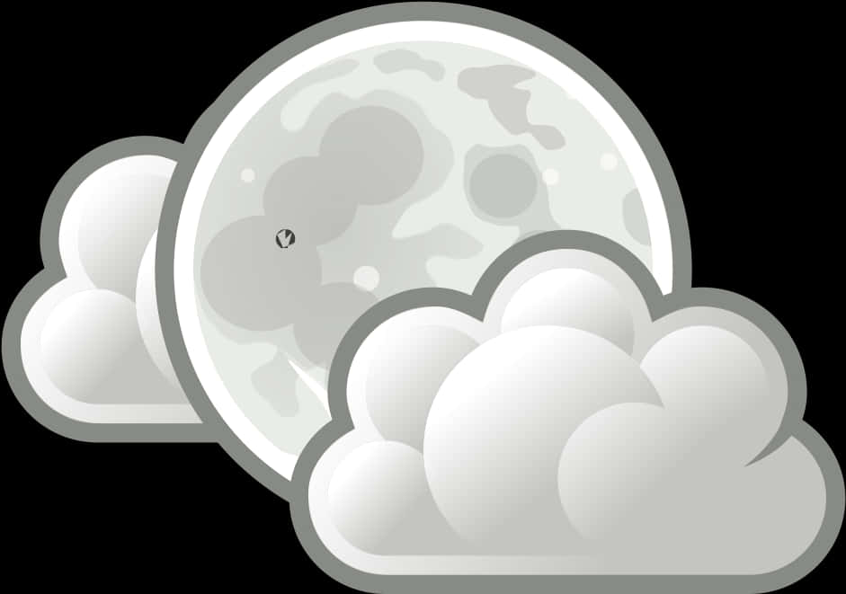 Awan 桌布 壁紙 — 一個風格化的滿月從柔軟的白雲中探出頭來，背景是黑色。