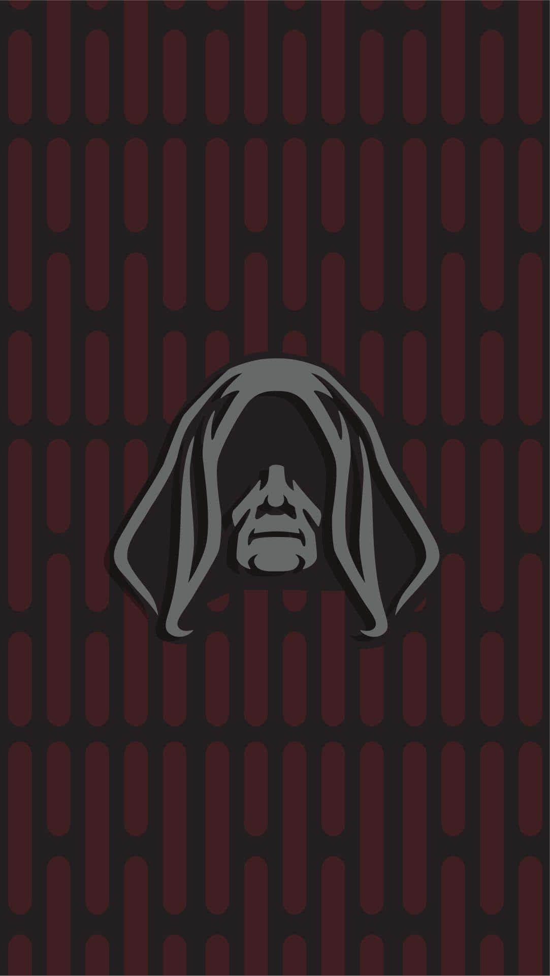 Star Wars Phone 桌布 壁紙 — 一個風格化的灰色連帽人物，表情嚴肅，居中於深紅色垂直條紋背景上。