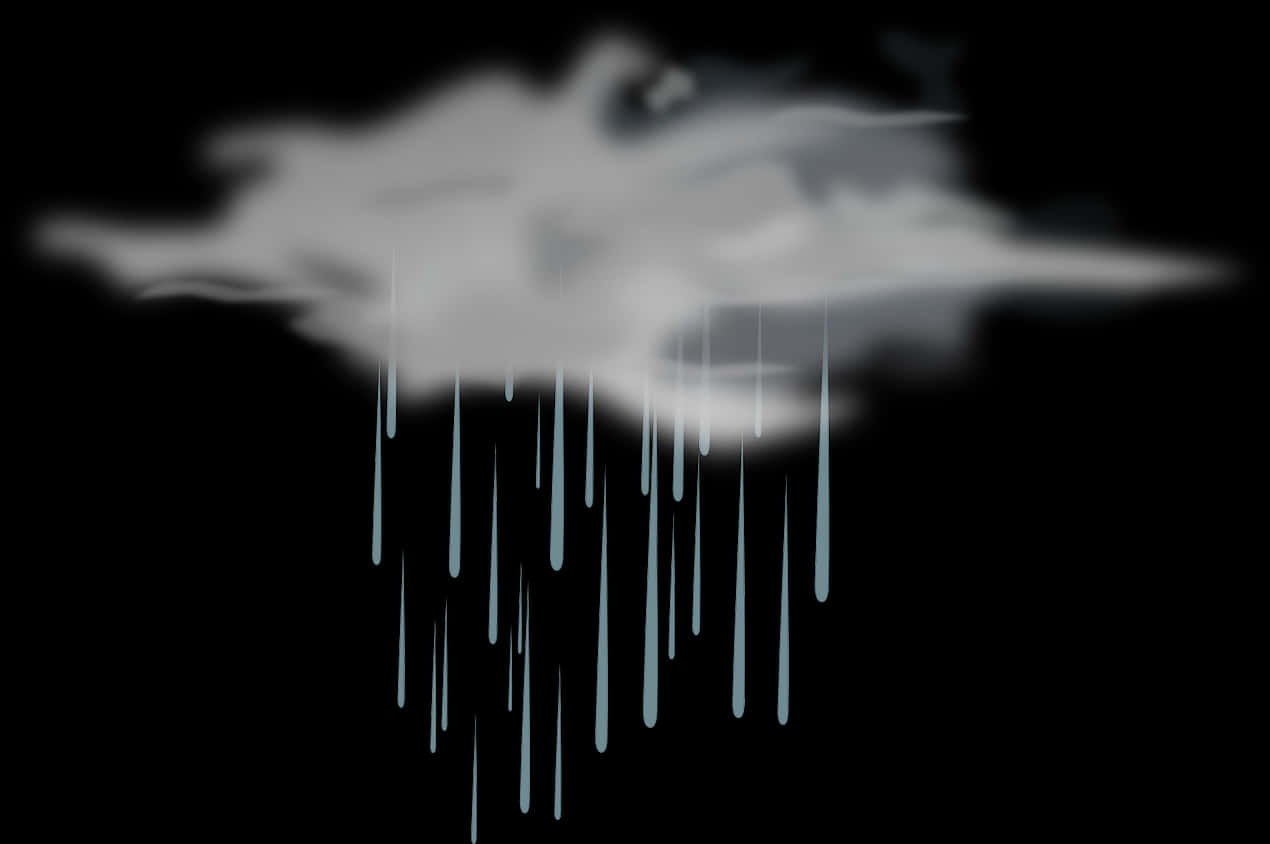 Raining 桌布 壁紙 — 一個風格化的灰色雲朵在純黑色背景上滴落發光的藍色雨滴。