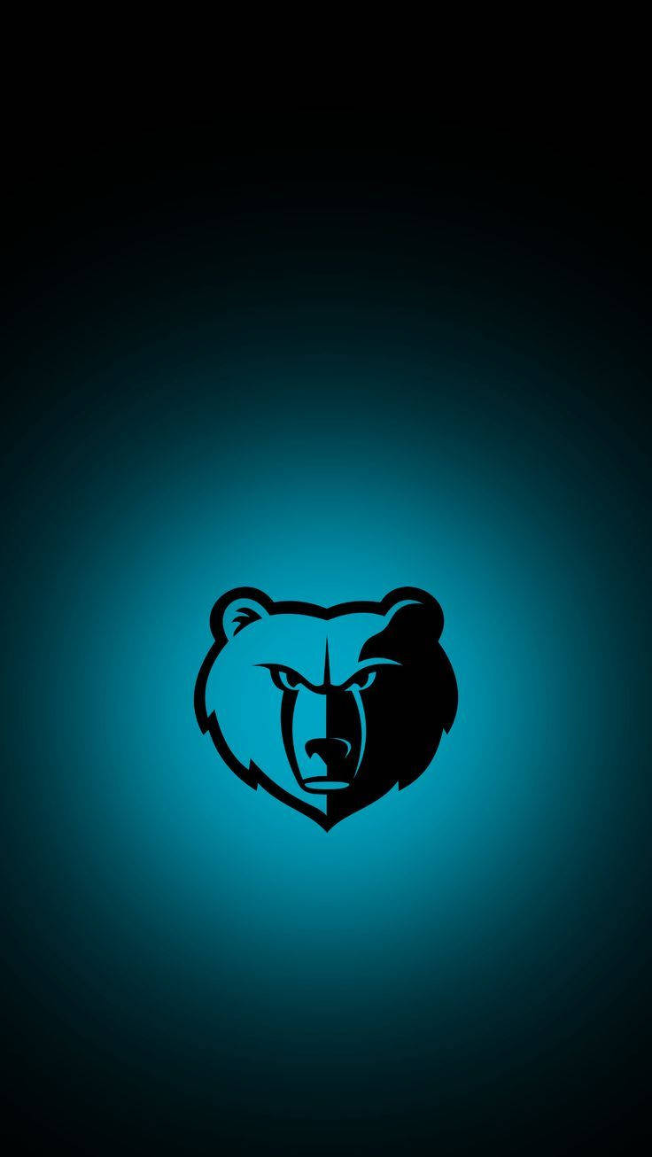 Grizzlies 桌布 壁紙 — 一個風格化的熊頭標誌在深色漸變背景上發出電藍色光芒。