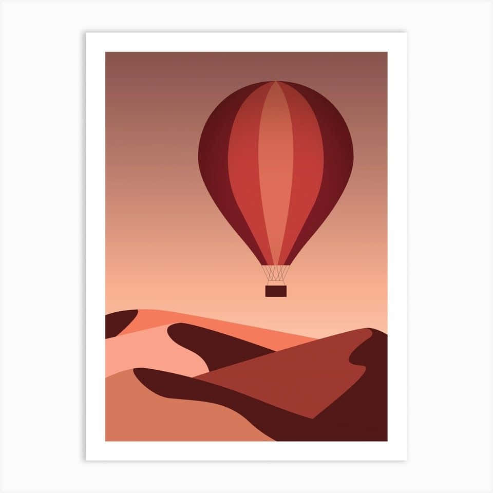 Minimalist Painting 桌布 壁紙 — 一個風格化的熱氣球在漸變日落天空下飄過起伏的沙漠沙丘。