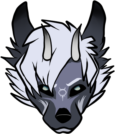 Discord 桌布 壁紙 — 一個風格化的狼頭，白色毛皮和發光的眼睛，在黑色背景下強烈凝視。