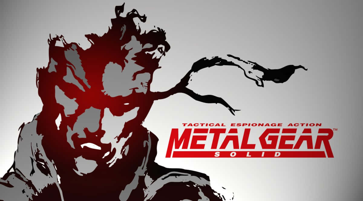 Metal Gear Solid Characters 桌布 壁紙 — 一個風格化的男人剪影，帶有紅色和黑色陰影，以及一隻飛鳥，背景為灰色，並帶有 'Metal Gear Solid' 文字。