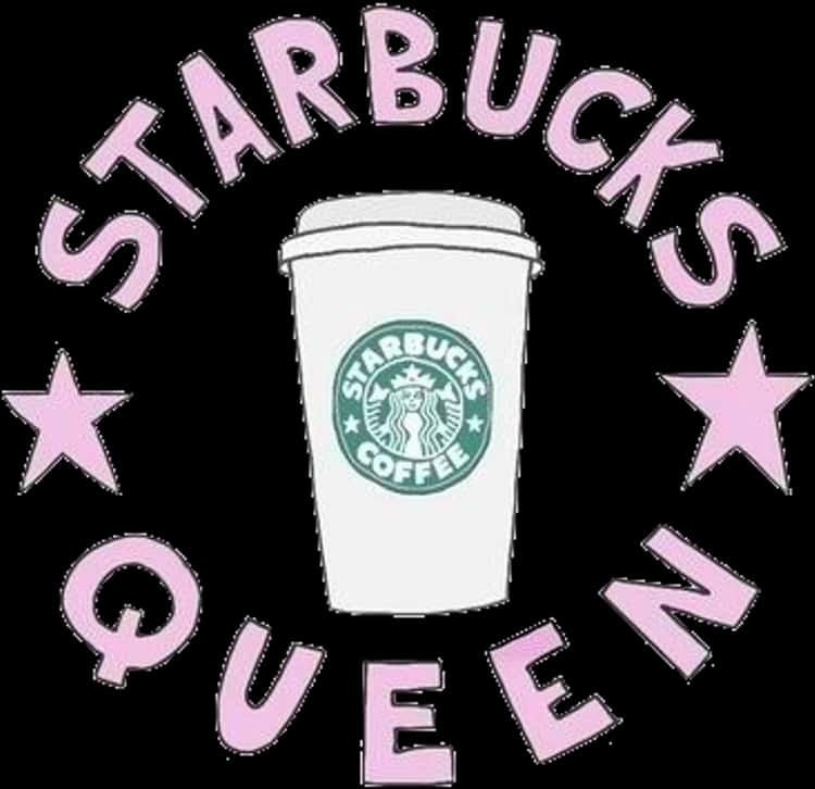Starbucks Cup 桌布 壁紙 — 一個風格化的白色Starbucks杯，綠色標誌居中於粉紅色星星之間，並在黑色背景上以粉紅色文字顯示「STARBUCKS QUEEN」。