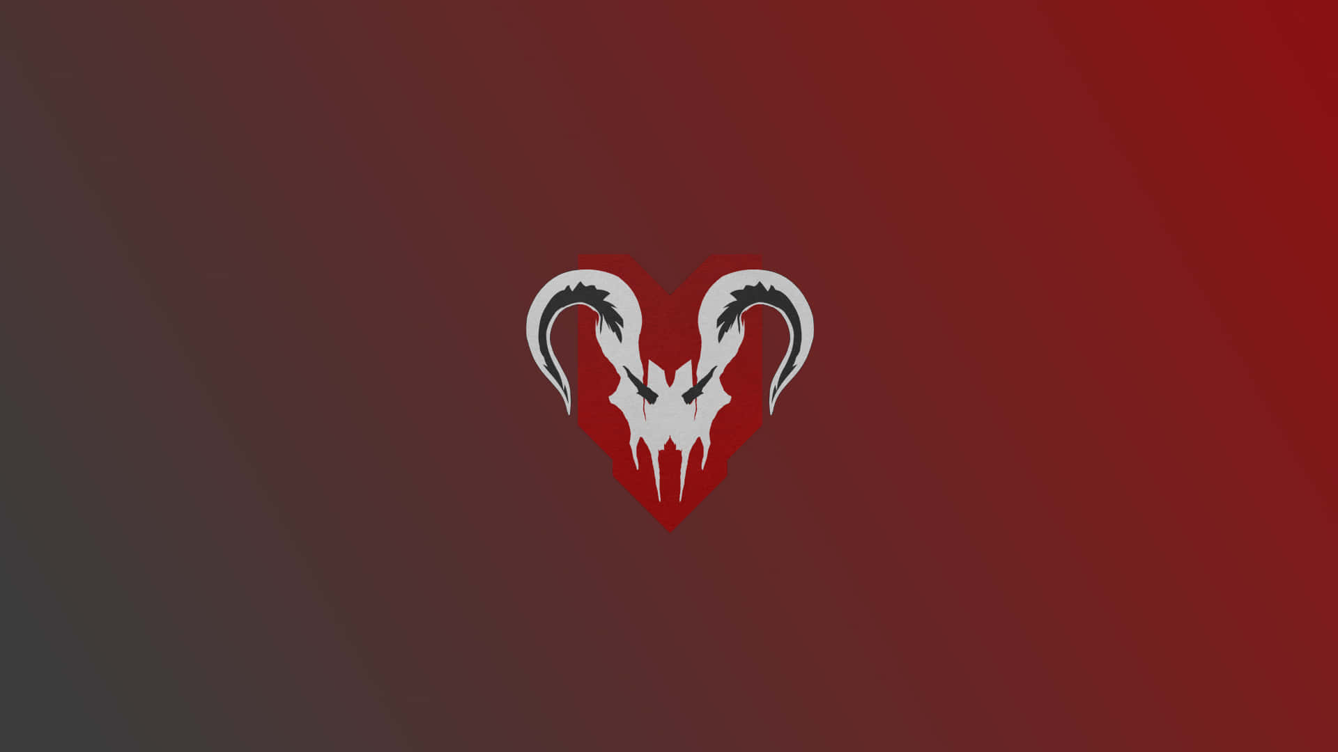 Apex Legends Logo 桌布 壁紙 — 一個風格化的白色公羊頭骨，帶有彎曲的角，在漸變紅色背景上形成心形。