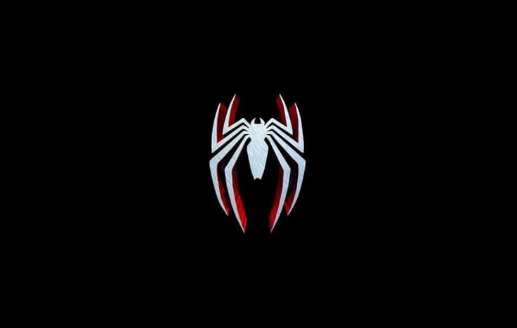 SPIDERMAN LOGO 壁紙 — 一個風格化的白色和紅色蜘蛛標誌，居中在純黑色背景上。