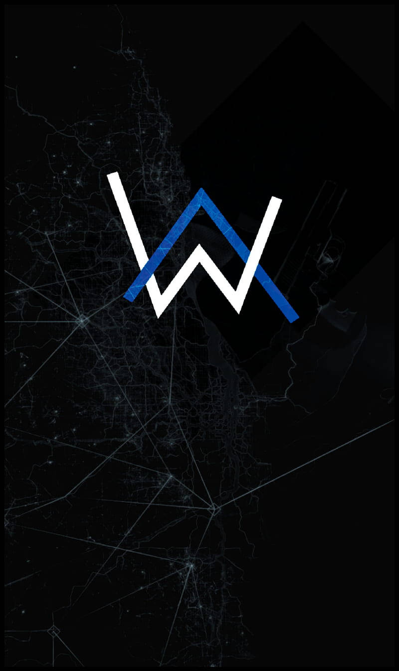 標誌 桌布 壁紙 — 一個風格化的白色和藍色「W」標誌，置中於帶有發光網路線條的深色城市地圖上。