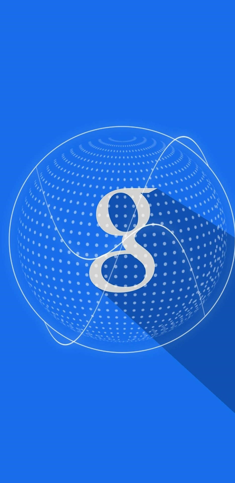 藍色背景上點狀球體內的Google標誌 — Google pixel 壁紙