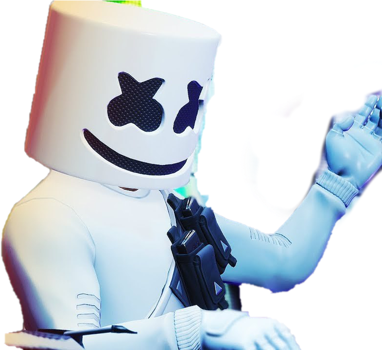Marshmello 動態圖 桌布 壁紙 — 一個風格化的白色棉花糖頭人物，帶著微笑的臉和黑色眼洞，在黑暗背景前揮手。