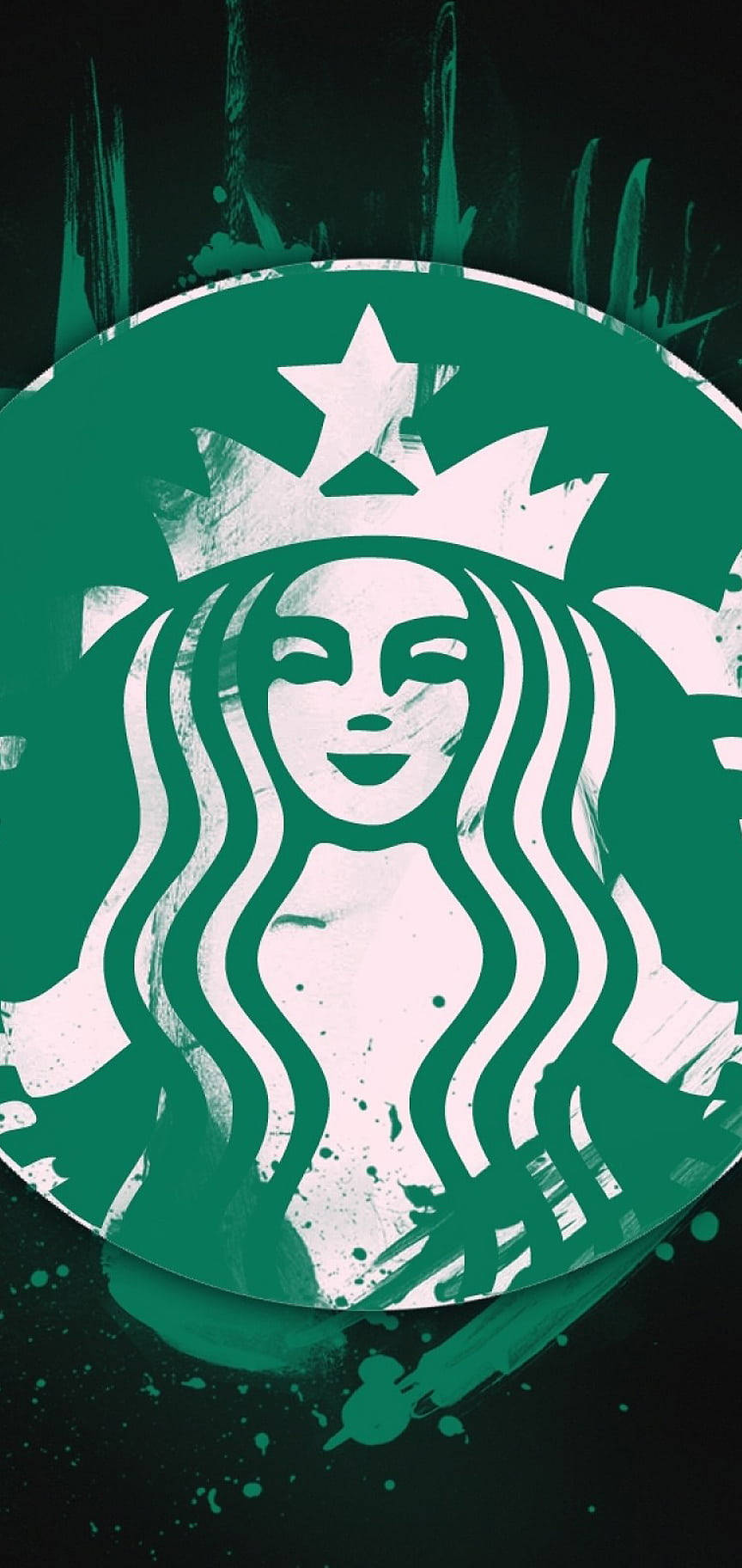 Starbucks 海妖標誌配綠色潑濺背景 — 綠色美學 GIF 壁紙