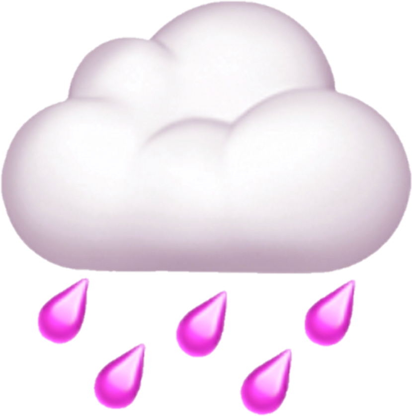 Raining 桌布 壁紙 — 一個風格化的白色雲朵，帶有發光的粉紅色雨滴，在黑色背景上落下。