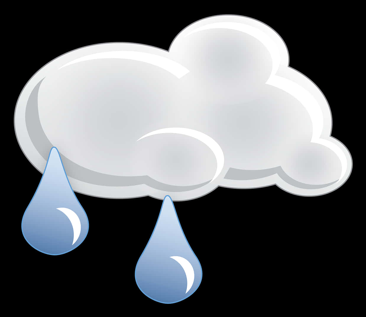 Raindrops 桌布 壁紙 — 一個風格化的白色雲朵，有兩滴藍色雨滴落在黑色背景上。