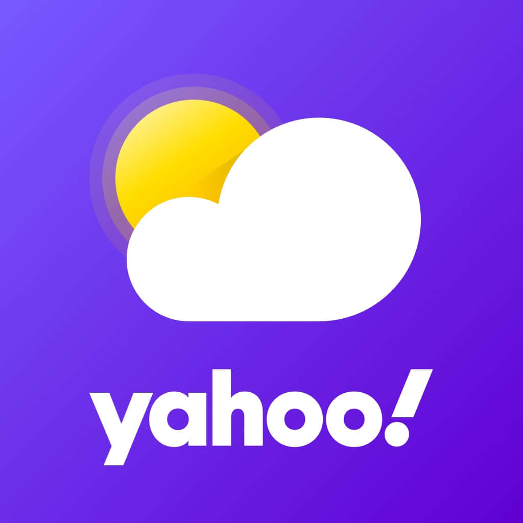 Yahoo 桌布 壁紙 — 一個風格化的白色雲朵部分遮蓋了一個黃色太陽，背景是充滿活力的紫色漸變，下方有白色小寫字母的yahoo字樣。