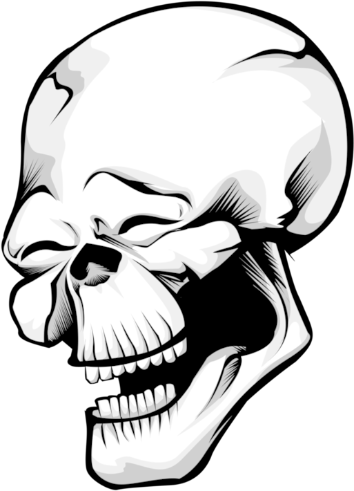 Laugh 桌布 壁紙 — 一個風格化的白色骷髏頭，咧嘴大笑，閉著眼睛，置於黑色背景上。