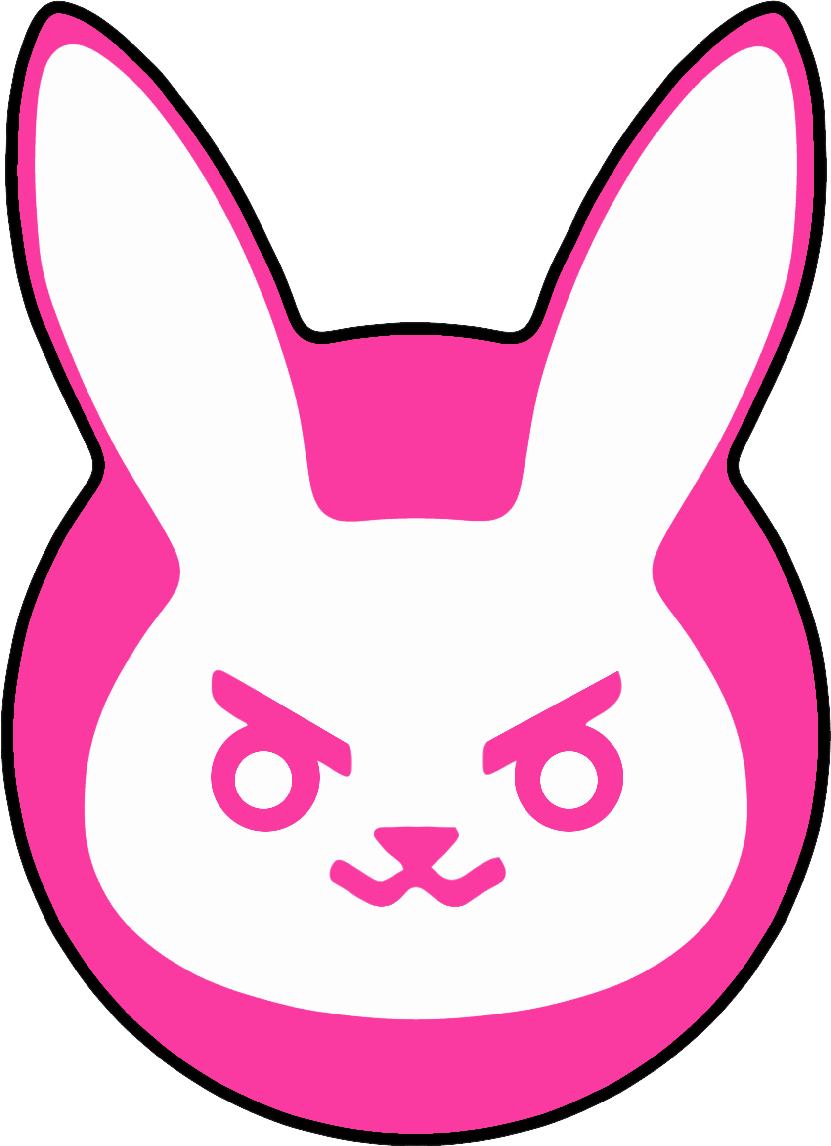 bunnies 桌布 壁紙 — 一個風格化的粉紅色兔頭，帶有憤怒的眼睛和兇猛的表情，背景為黑色。