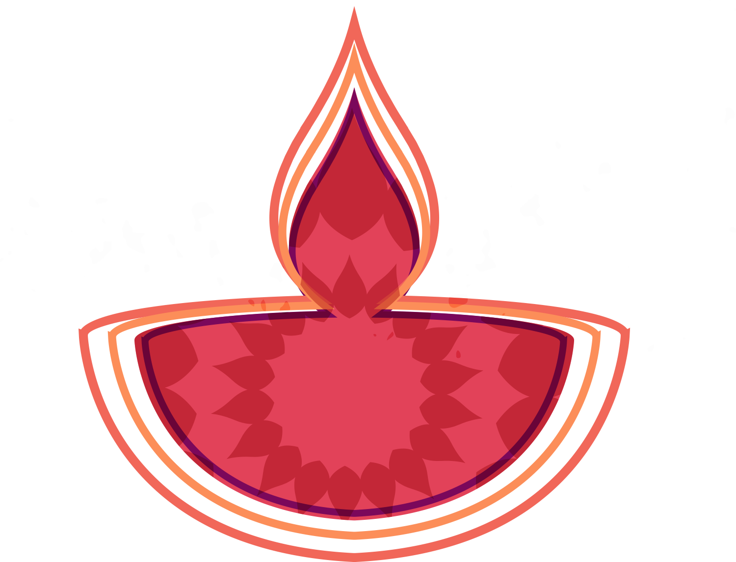 Festival 桌布 壁紙 — 一個風格化的紅色和橙色迪亞蠟燭，帶有幾何火焰圖案，背景為黑色並帶有白色斑點。