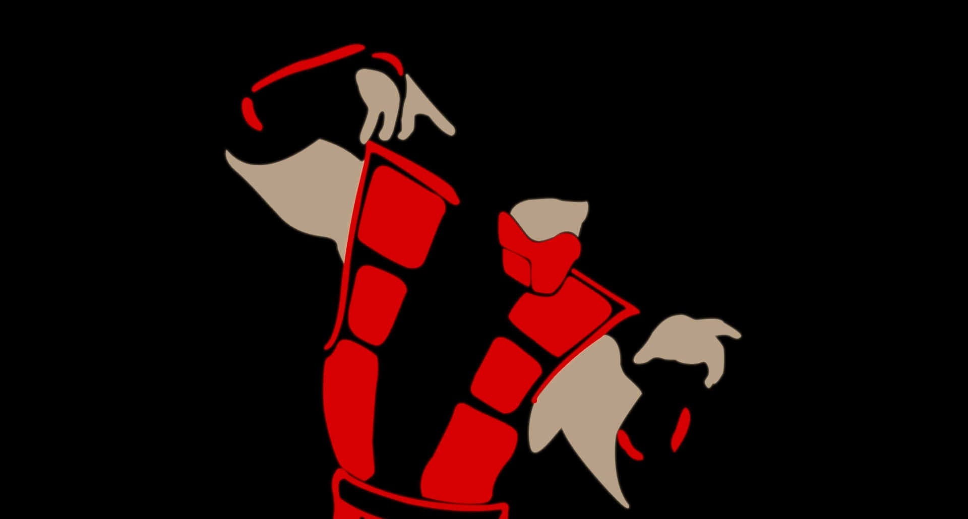 Mortal Kombat Ermac 桌布 壁紙 — 一個風格化的紅色和米色抽象人物，帶有尖銳的四肢和幾何形狀，背景為黑色。